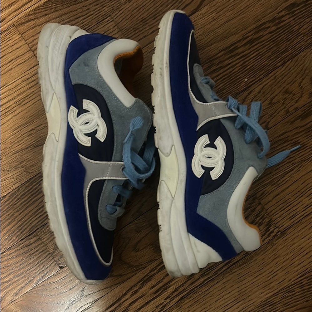 Chanel Kids Blue and Gray Sneakers